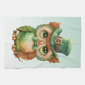 キュートなフクロウの帽子(緑) キッチンタオル (横)