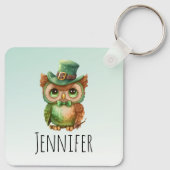 キュートなフクロウの帽子(緑) キーホルダー (裏面)