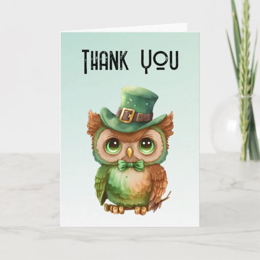 キュートなフクロウの帽子（緑） サンキューカード (正面)