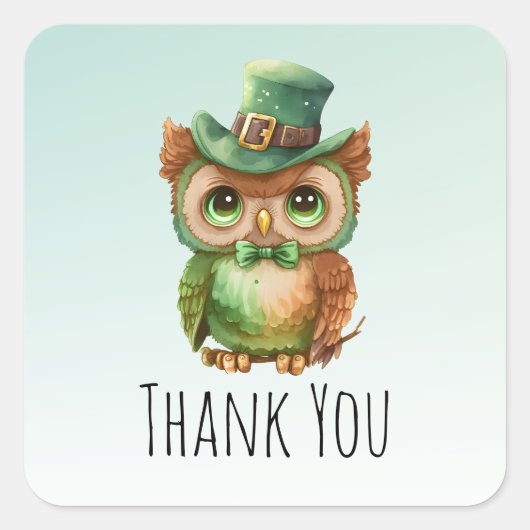 キュートなフクロウの帽子（緑） スクエアシール (正面)