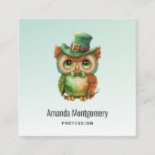 キュートなフクロウの帽子（緑） スクエア名刺 (正面)
