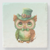 キュートなフクロウの帽子（緑） ストーンコースター (正面)
