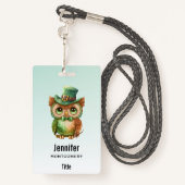 キュートなフクロウの帽子（緑） バッジ (裏面ランヤード)