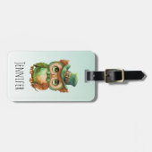 キュートなフクロウの帽子（緑） ラゲッジタグ (正面横)