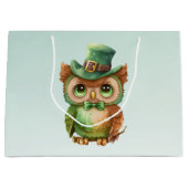 キュートなフクロウの帽子（緑） ラージペーパーバッグ (正面)