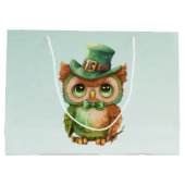 キュートなフクロウの帽子（緑） ラージペーパーバッグ (裏面)