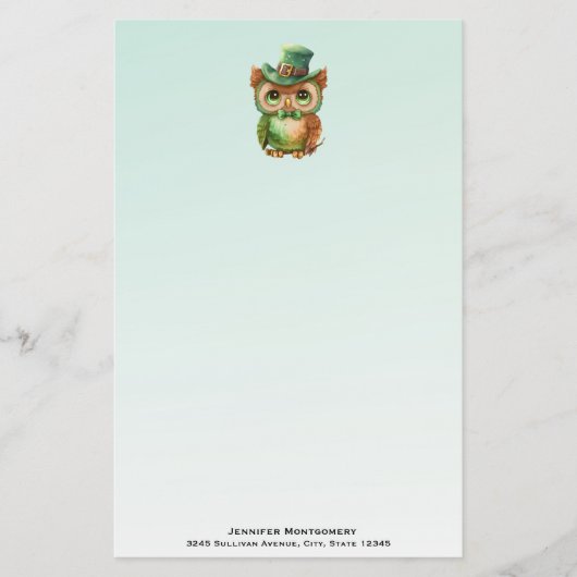 キュートなフクロウの帽子(緑) 便箋 (正面)