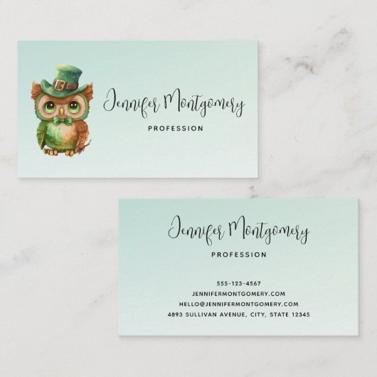 キュートなフクロウの帽子（緑） 名刺 (正面/裏面)