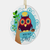 キュートなフクロウの賢い古いシェフパーソナライズされたクリスマス セラミックオーナメント (右)