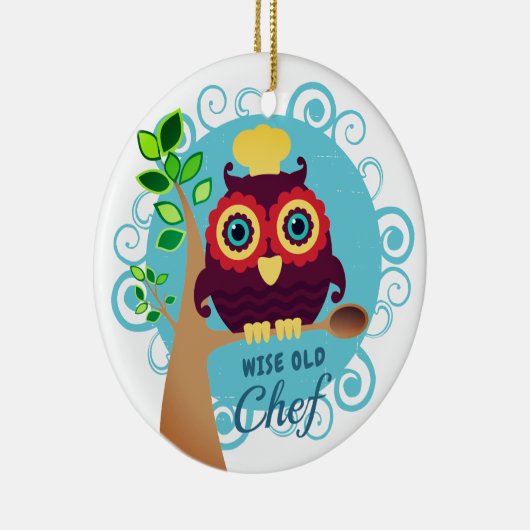 キュートなフクロウの賢い古いシェフパーソナライズされたクリスマス セラミックオーナメント (右)
