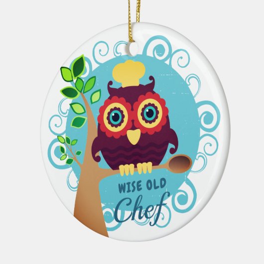 キュートなフクロウの賢い古いシェフパーソナライズされたクリスマス セラミックオーナメント (左)