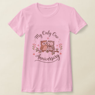 キュートなフクロウの"私の唯一"記念日ピンクTシャツ Tシャツ
