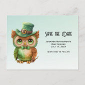 キュートなフクロウを帽子に緑の帽子でデートを守る インビテーションポストカード (正面)