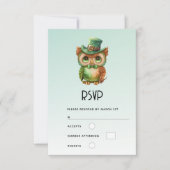 キュートなフクロウを帽子の緑色に結婚した 出欠カード (正面)