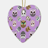 キュートなフクロウイラストレーション模様(紫) セラミックオーナメント (左)