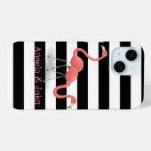 キュートなフラミンゴ ブラック＆ホワイトストライプ オーダーメイド Case-Mate iPhoneケース (裏面 (横))