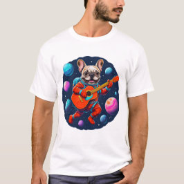 キュートなフランスブルドッグの宇宙飛行士ギタリスト – 楽しい Tシャツ