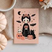 キュートなフリーダ・カーロのピンクのPasteloween ハッピー・ハロウィン カード