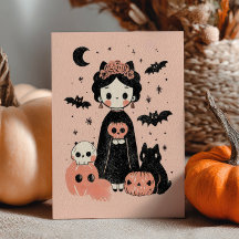 キュートなフリーダ・カーロのピンクのPasteloween ハッピー・ハロウィン