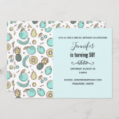 キュートなフルーツパターン夏をテーマにしたバーチャル誕生日 招待状 (正面/裏面)