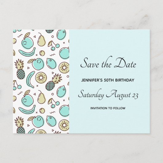 キュートなフルーツパターン夏をテーマにした インビテーションポストカード (正面)