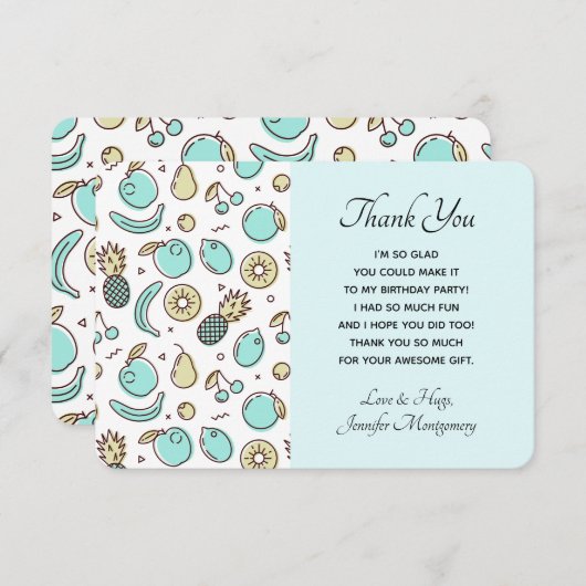 キュートなフルーツパターン夏をテーマにした サンキューカード (正面/裏面)