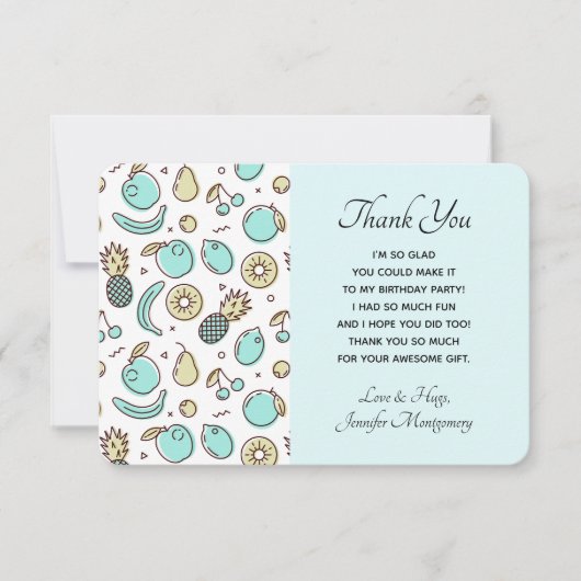 キュートなフルーツパターン夏をテーマにした サンキューカード (正面)