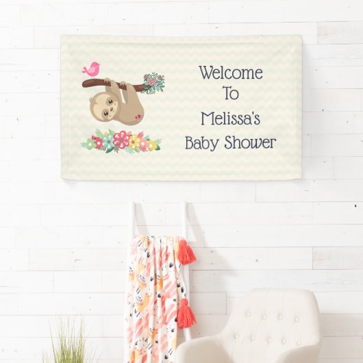 キュートなブラウンぶら下がったナマケモノの裏返しへようこそ 横断幕 (インサイチュ)