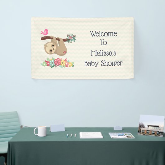 キュートなブラウンぶら下がったナマケモノの裏返しへようこそ 横断幕 (トレードショー)