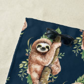 キュートなブラウンスロート&トロピカル葉の水色 ビーチタオル (インサイチュ)