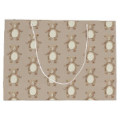 キュートなブラウンベアのウッドランド動物の水色 ラージペーパーバッグ (裏面)