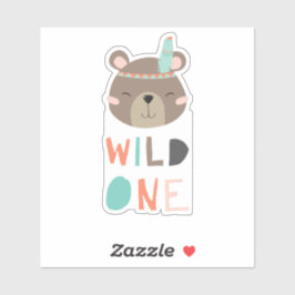 キュートなブラウンベアのウッドランド野生の一部族の誕生日 シール