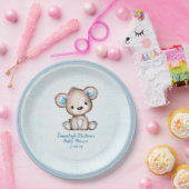 キュートなブラウンベアボーイプリドブルー ペーパープレート (パーティー)