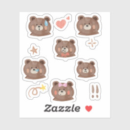 キュートなブラウンベア顔ウォーターカラークリップアート シール