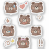 キュートなブラウンベア顔ウォーターカラークリップアート シール (正面)