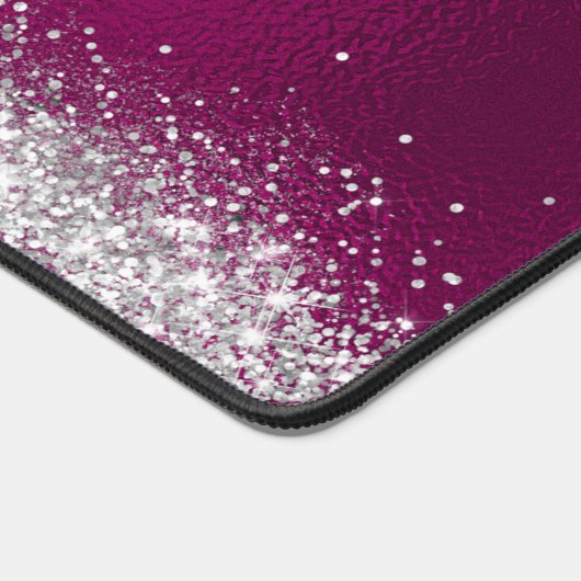 キュートなブラシ仕上げホットピンクフォイルフェイクシルバーグリッター デスクマット (コーナー)