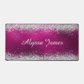 キュートなブラシ仕上げホットピンクフォイルフェイクシルバーグリッター デスクマット (正面)