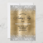 キュートなブラシ付き金ゴールドフェイクシルバーグリッターモノグラム 招待状 (正面)