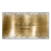キュートなブラシ付き金ゴールドフェイクシルバーグリッター マグネット名刺 (正面)