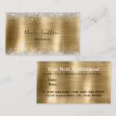 キュートなブラシ付き金ゴールドフェイクシルバーグリッター 予約カード (正面/裏面)