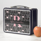 キュートなブラックピンクキティ猫モノグラム メタルランチボックス (インサイチュ)