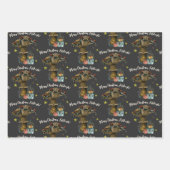 キュートなブラックピンクマッシュルームクリスマス名前をカスタムする ラッピングペーパーシート (正面2)