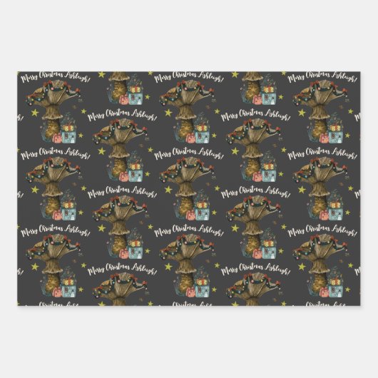 キュートなブラックピンクマッシュルームクリスマス名前をカスタムする ラッピングペーパーシート (正面2)