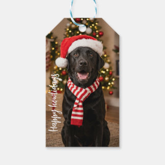 キュートなブラックラブのクリスマスサンタ帽子 ギフトタグ