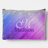 キュートなブラッシュパープルフェイクシルバーグリッターモノグラム アクセサリーポーチ (正面)