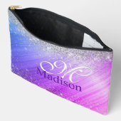 キュートなブラッシュパープルフェイクシルバーグリッターモノグラム アクセサリーポーチ (見開き)