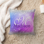 キュートなブラッシュパープルフェイクシルバーグリッターモノグラム クッション (ブランケット)