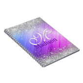 キュートなブラッシュパープルフェイクシルバーグリッターモノグラム ノートブック (右側)