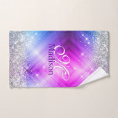 キュートなブラッシュパープルフェイクシルバーグリッターモノグラム バスタオルセット (ハンドタオル)