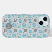 キュートなブルーグレイのフクロウパターンモノグラム Case-Mate iPhoneケース (裏面 (横))
